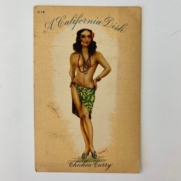 Risque postcards WWII 'A California Dish' 3 linen postcards sent by PFC - Picture 3 of 6